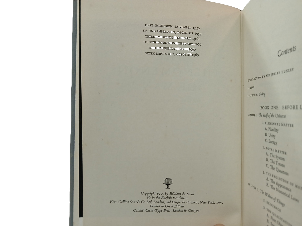 The Phenomenon of Man Pierre Teilhard de Chardin Collins 1960 Hardcover