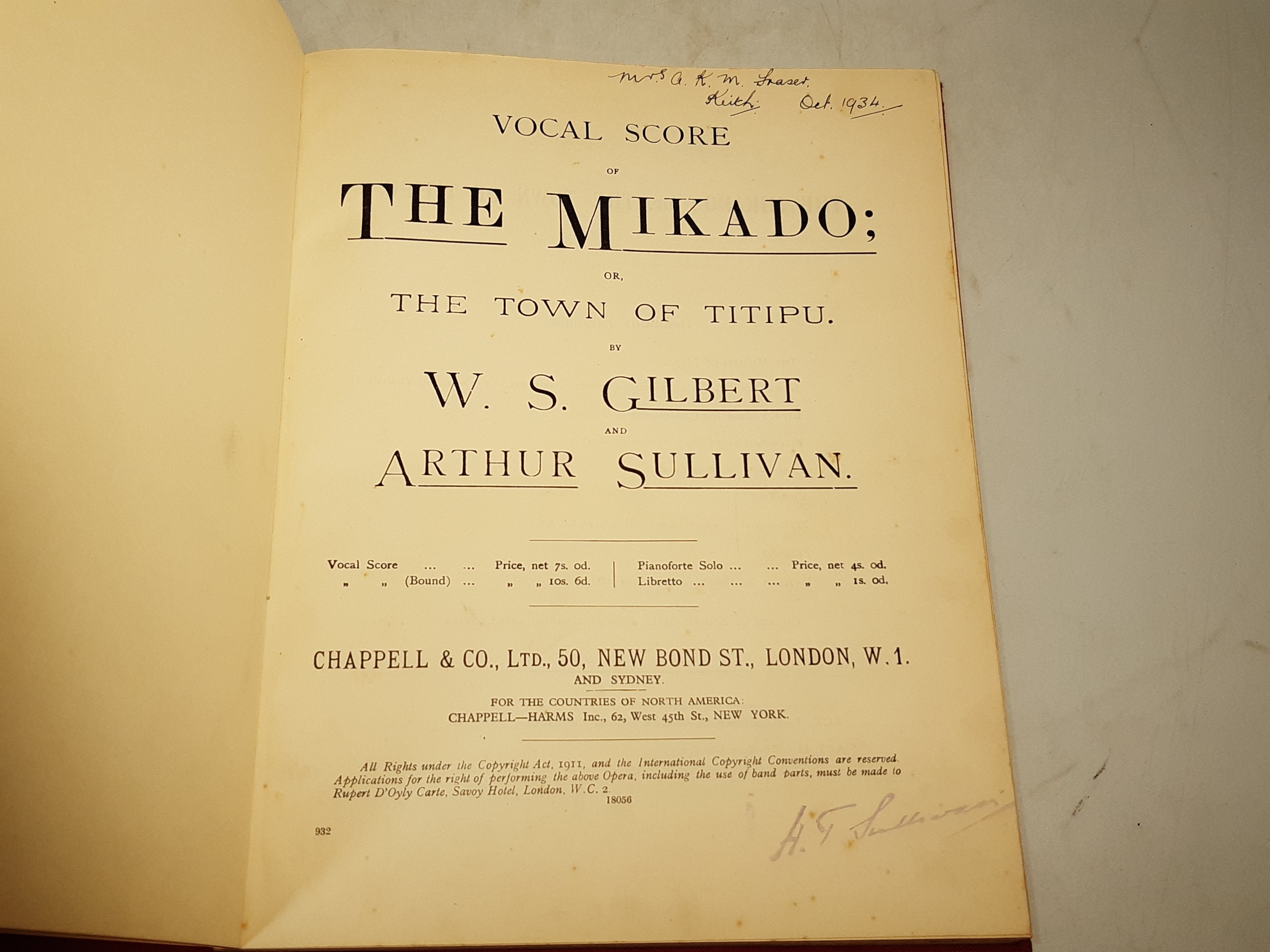 Vocal Score of The Mikado by W. S. Gilbert & Arthur Sullivan sheet music book