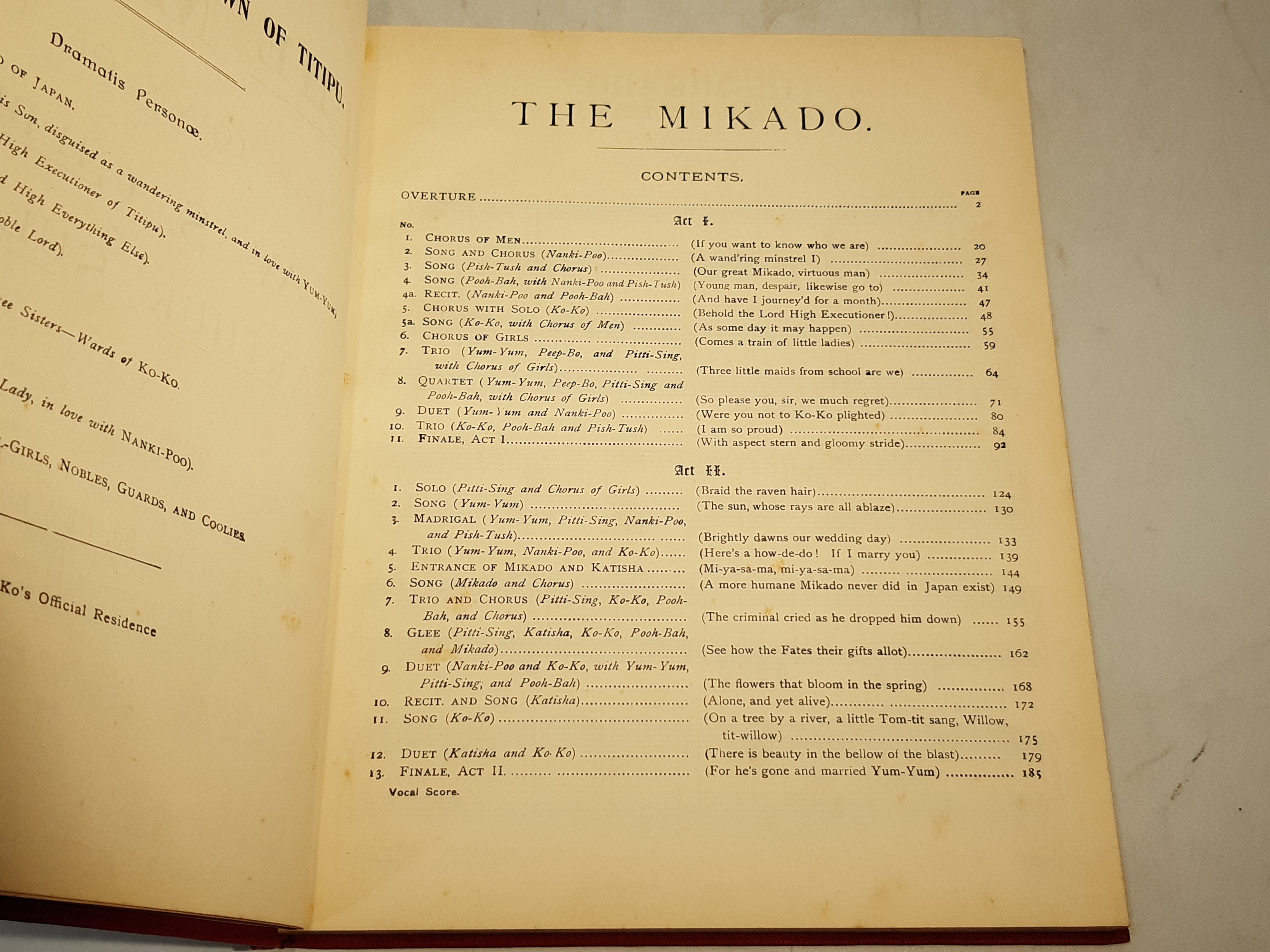 Vocal Score of The Mikado by W. S. Gilbert & Arthur Sullivan sheet music book