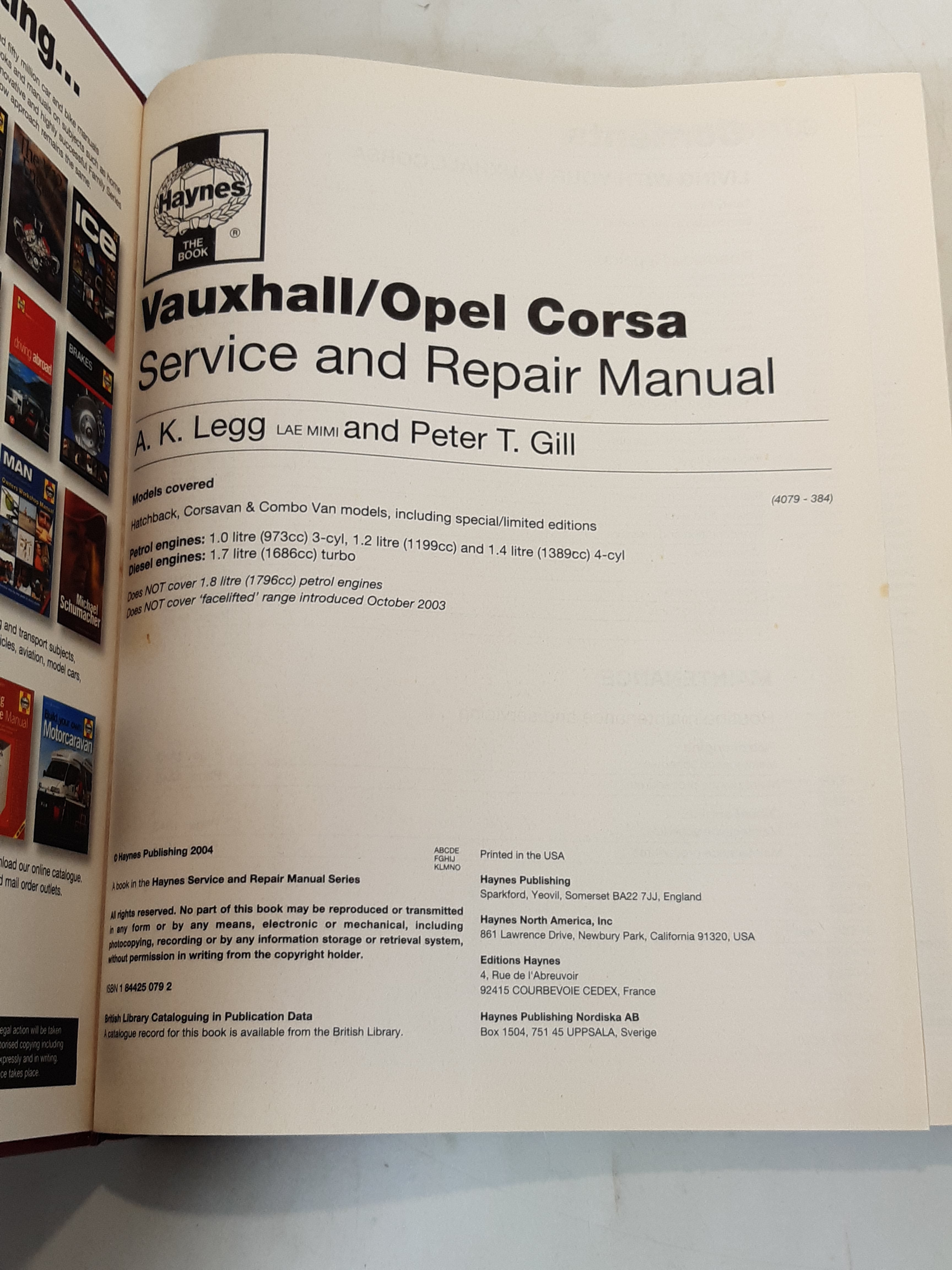 Haynes Vauxhlall Opel Corsa Oct 2000 to Sept 2003 service manual